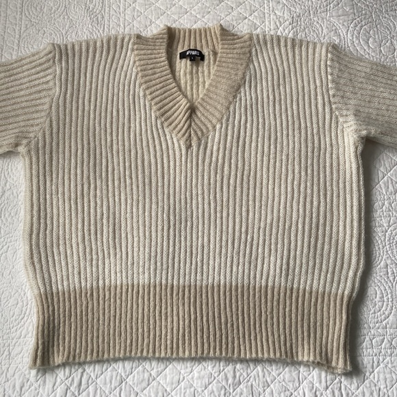 Apparis Anita Two Tone Ribbed Knit V Neck Sweater Cream Tan Large NEW - Picture 4 of 16